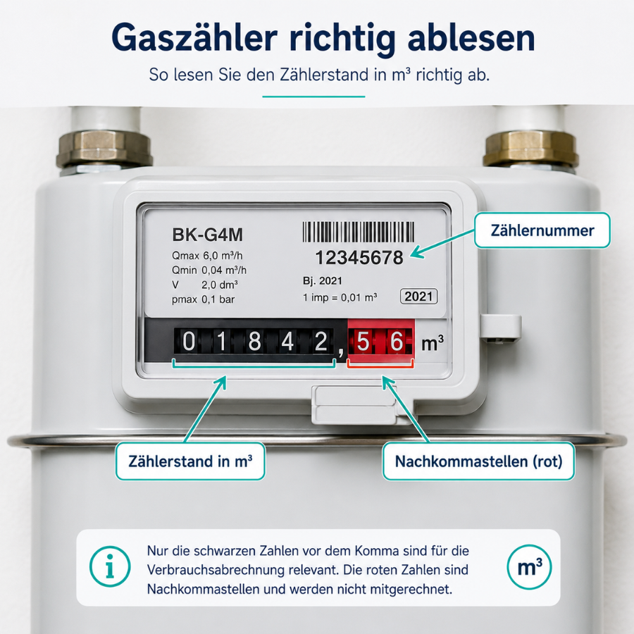 Gaszähler ablesen – So lesen Sie den Zählerstand in m³ richtig ab